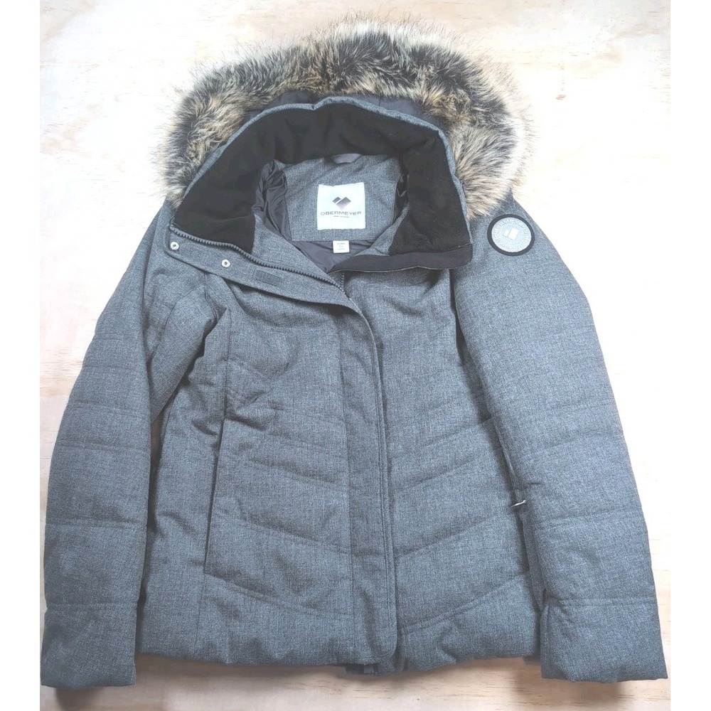 Obermeyer Thermore Ski Jacket Gray Faux Fur Trim Hood Woman's 10 Petite 11105